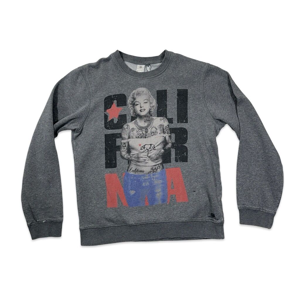 Marilyn Monroe DOMYOS M Inked Tattoo Gray Graphic Print Crew Sweater California